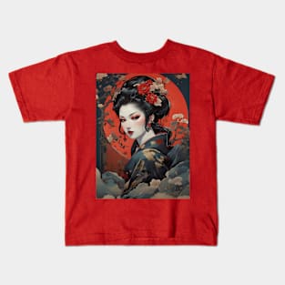 Japanese vampire girl in ukiyo e style Kids T-Shirt